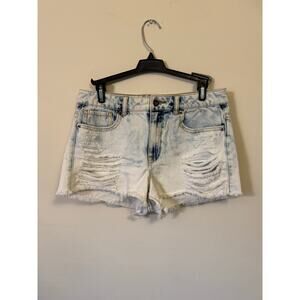 Forever 21 Y2K High Rise Distressed Jean Cut-Off Shorts Acid Wash Size 27